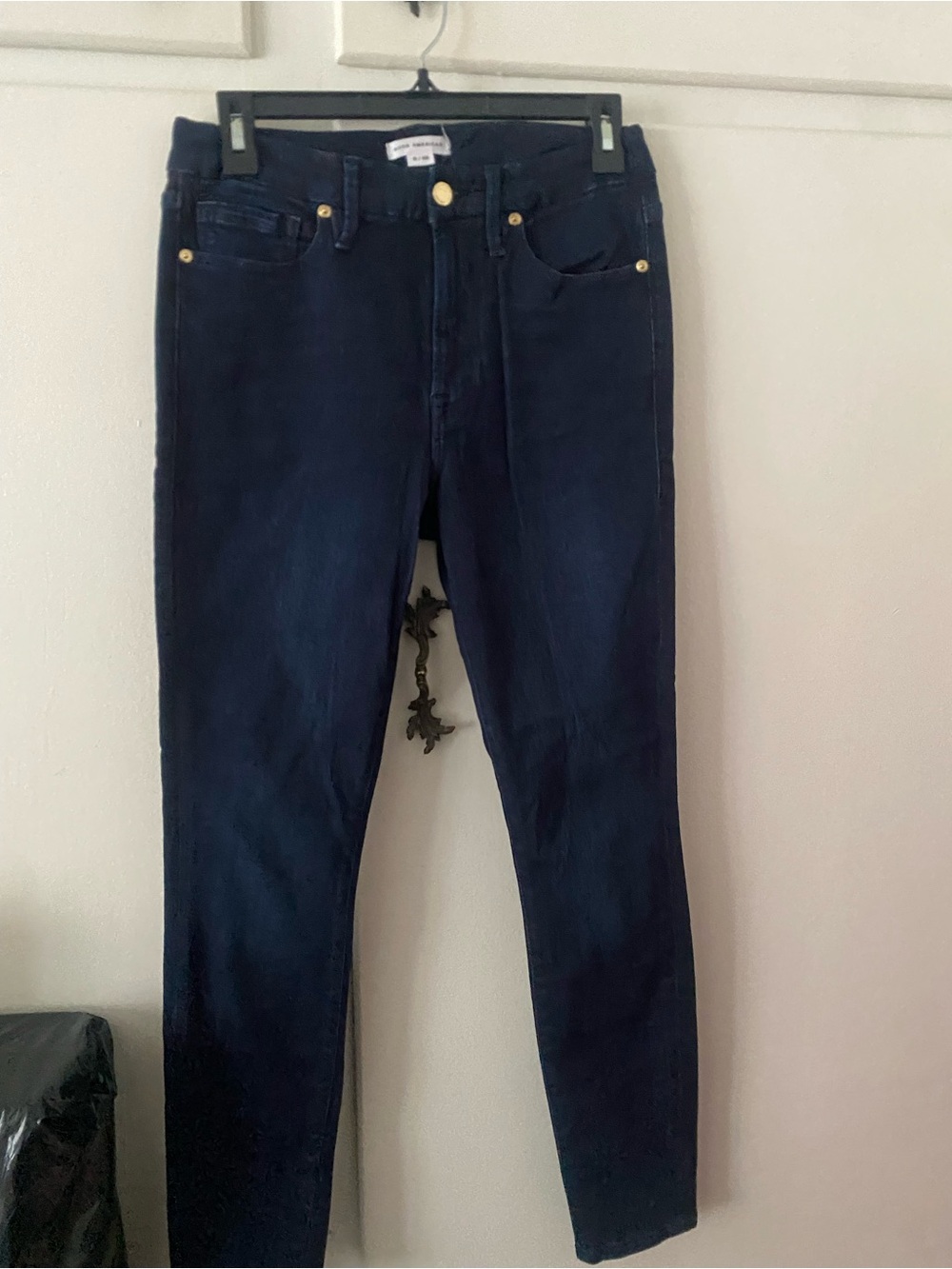 Good American Dark Navy Skinny Jeans with Gold Button